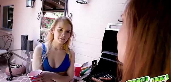  Jaycee Starr and Natalie Knight hanging out with their dads out by the pool